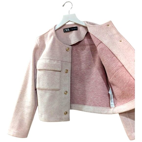 Zara Stockholm Spring Jacket Women's S Soft Pink & Gold Buttons - Picture 5 of 8